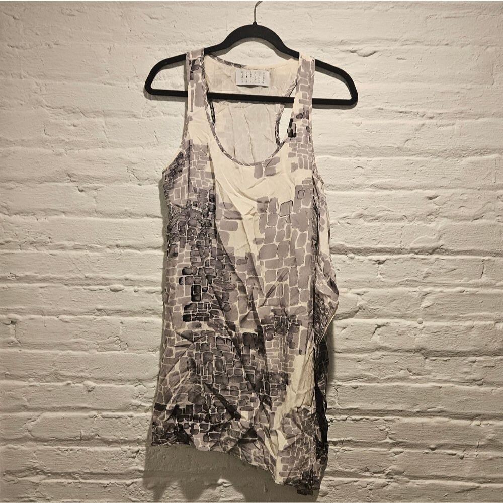 VTG Jodi Arnold White Gray Black Boho Career Office Y2k Tank Silk Dress, Size 8